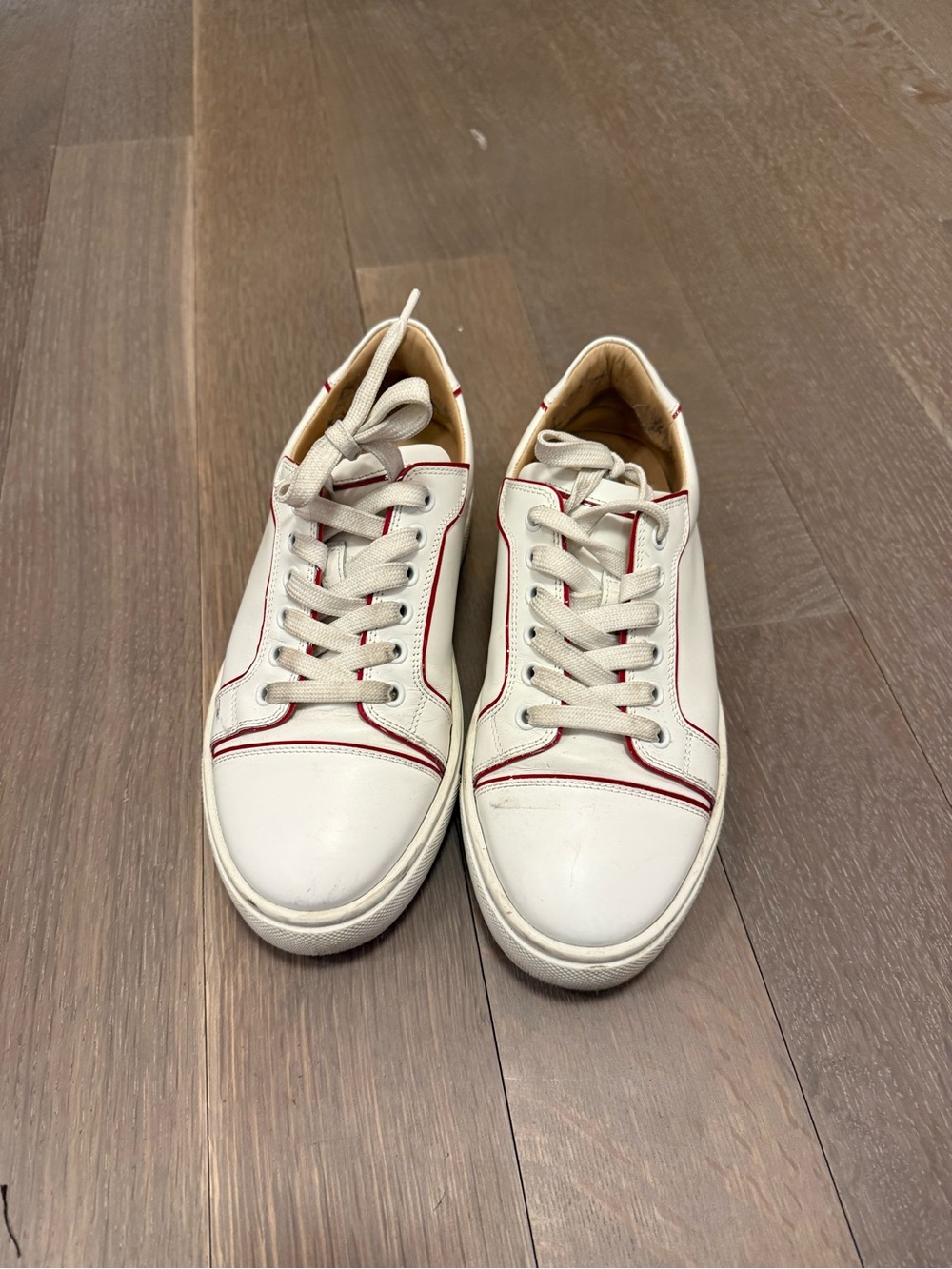 Christian Louboutin White Leather Sneakers with Red Trim